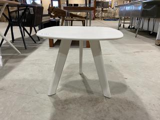 White Outdoor End Table, 24"L x 24"W x 20"H.
