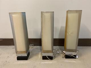 (3) Black/Chrome Lamps With Taffeta Shades, 23-3/4"H.