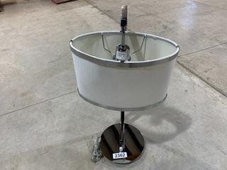 Chrome Lamp With White/Chrome Shade, 26"H.