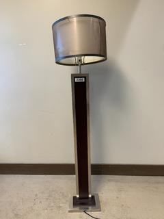 Brown/Brushed Silver Floor Lamp With Taffeta Shade, 58-1/2"H.