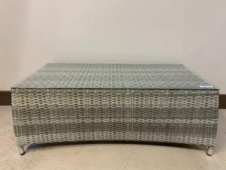 Outdoor Resin Wicker Coffee Table With Glass Top, 42-3/4"L x 21-1/2"W x 16-1/2"H.