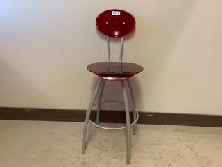 Red Acrylic & Metal Swivel Bar Stool, 27-1/4" Seat Height.