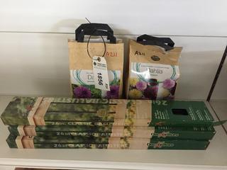Dahlia Flower Bulbs, (3) Boxes of Black 26" Classic Balusters, (1) Open Box.