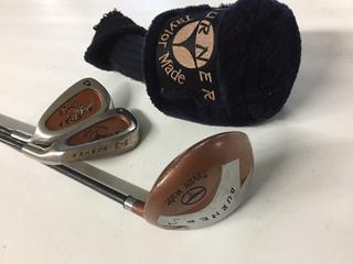 Right Handed Junior Taylor Made Bubble K-50 Golf Clubs, (2) Woods & (1) Iron.