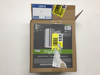 Brushed Nickel Outdoor Lantern. 7 1/2" x 6 3/4" x 4 3/8".