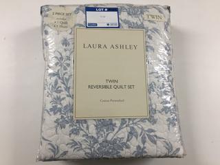 2 Pc Laura Ashley Twin Reversible Quilt Set.