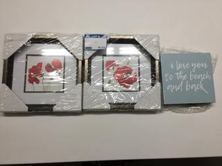 Red Poppy 2 Pc Framed Print Set, 12" x 12" & Wood Wall Picture 8" x 8".