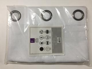 Faux Linen Grommet Black Out Curtain One Panel 52" x 84" - White. (4) 2" Ball Post Caps - White.