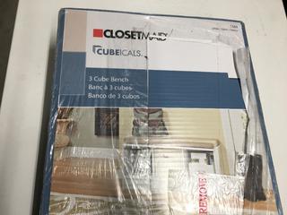 Closet Maid Three Cube Bench - Color White w/Mocha Cushion - 35.27" W x 14.01" D x 18.5" H.