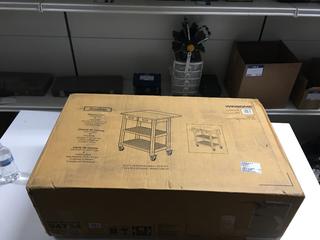 Kitchen Cart Walnut Finish, Solid Drop Leaf 28.72"x7.87", (2) Drawers, (2) Shelves, (2) Locking Wheels.