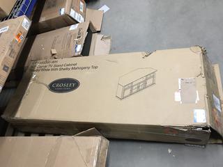 Corner TV Stand Cabinet - Shelby White w/Shelby Mahogany Top - Unknown Dimensions.