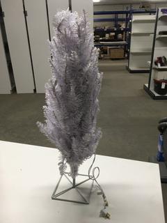 White Lighted Christmas Tree On Metal Stand - 30" Tall.