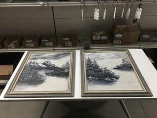 Set of Mountain Landscape Framed Paintings - 28"x24".