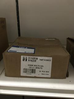 Box of Hinge Bolts Galvanized 1/2"x3" w/Nuts. Approx. 50 Pcs. Per Box.