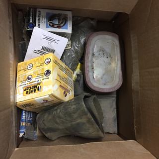 Box of Assorted Patch Repair Kits, Tire Tube, Oil Pressure Meter, Etc.