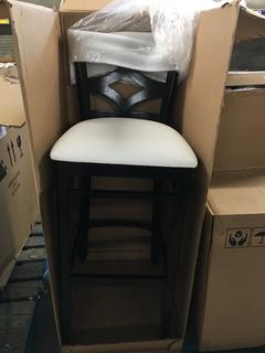 Wood w/ White Pleather Bar Height Chair.