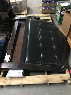 Home Meridian Faux Black Leather Queen Size Headboard, Bed Rails, & Footboard. Kendall 5/0, Item # 8098-250.