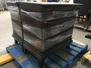 (2) Home Meridian Three Drawer Night Stands, Kendall Nightstand, Item # 8098-050.