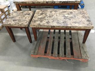 Faux Marble Coffee Table, 48" x 26" x 20", & End Table, 24" x 22" x 24".