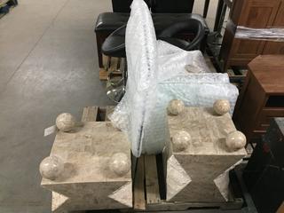 Faux Marble Accent Glass Top Coffee Table, 38" x 38" x 17", w/ (2) End Tables, 24" x 24" x 23".