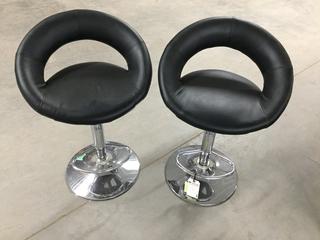 (2) Black Adjustable Leather Bar Stools.