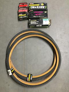 (2) CCM 26" x 2.125" Bicycle Tires & Quantity of Assorted Tire Tubes.