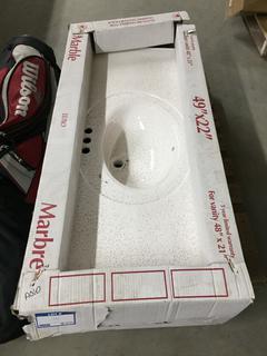 Vanity Top Cultured Marble, 49"x22", Damaged.