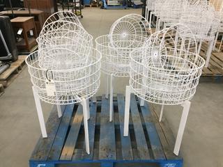 (4) Large White Round 20"D Wire Baskets w/ (8) Small White Round 15"D Wire Baskets on (4) White Metal 20"H Stand. Total Height w/ Basket 30".