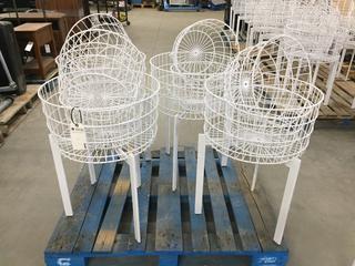(4) Large White Round 20"D Wire Baskets w/ (8) Small White Round 15"D Wire Baskets on (4) White Metal 20"H Stand. Total Height w/ Basket 30".