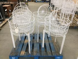 (4) Large White Round 20"D Wire Baskets w/ (8) Small White Round 15"D Wire Baskets on (4) White Metal 20"H Stand. Total Height w/ Basket 30".