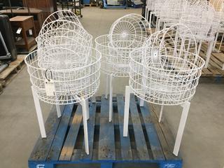(4) Large White Round 20"D Wire Baskets w/ (8) Small White Round 15"D Wire Baskets on (4) White Metal 20"H Stand. Total Height w/ Basket 30".
