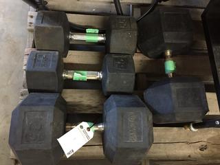(2) TKO 55 lbs Dumb Bell Weights & (2) Hampton 125 lbs Dumb Bell Weights.