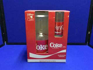Coca-Cola 5-pc Beverage Set, 56oz Decanter & (4) 10oz Glasses.