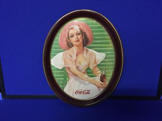 1977 Coca-Cola 13" Shallow Oval Serving Tray "Calendar Girl".