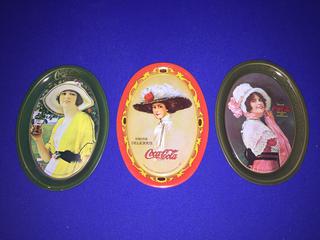 (3) Coca-Cola 6" Oval Change Trays "Calendar Girls".