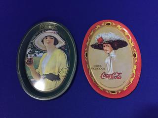 (2) Coca-Cola 6" Oval Change Trays "Calendar Girls".