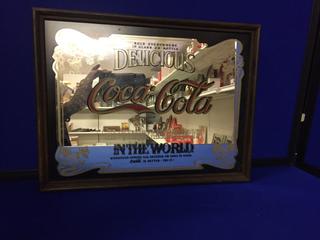 Coca-Cola 13" x 9-1/2" Wood Framed Mirror.