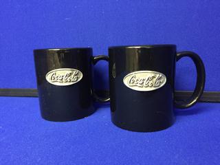 (2) Coca-Cola Issued Coffee Mugs With Pewter Logo.