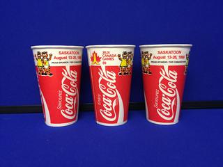 (3) Coca-Cola Paper Cups From Saskatoon 1989 Canada Games.