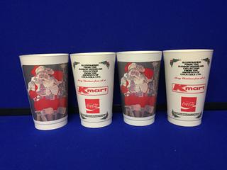(4) 80's Coca-Cola/Kmart Santa Plastic Cups.