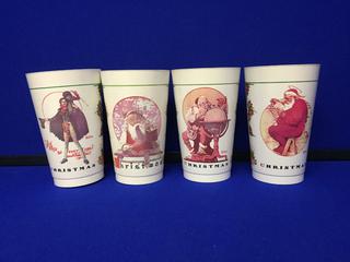 (4) Coca-Cola Christmas Norman Rockwell Plastic Cups.