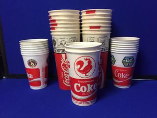 (18) Assorted Coca-Cola Commemorative Drink Cups, Lethbridge Centennial, Calgary Stampede, Red Rooster "Snow-Jo", Kindersley Saskatchewan 1984 Youth Basketball Championship.
