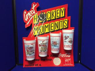 Coca-Cola "Great Hockey Moments" Display Card And Cups 80's.