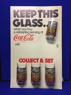 Coca-Cola 1970's Keep This Glass Promo Display Card With Glasses.