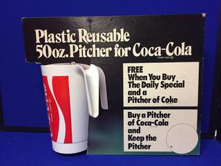 Coca-Cola 1980's Keep The Pitcher Display Card And Pitcher.