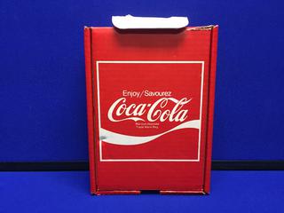 Red Coca-Cola Box With 17 Assorted Red Button Pins.