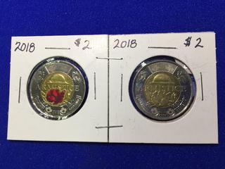 2018 Coloured And Non-Coloured Twoonie - Armistice.