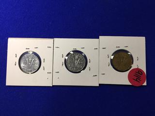 Set Of Canadian WWII Victory Nickels. 1943 Tombac, 1944 Nickel & 1945 Nickel.