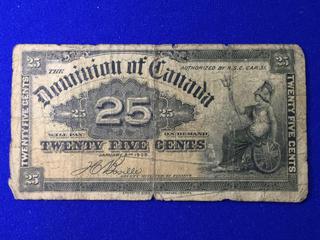 1900 Dominion Of Canada 25 Cent Shin Plaster.