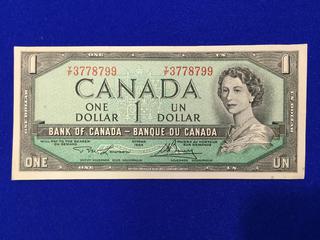 1954 Canada One Dollar Bill - Uncirculated. S/N: Y/F 3778799.